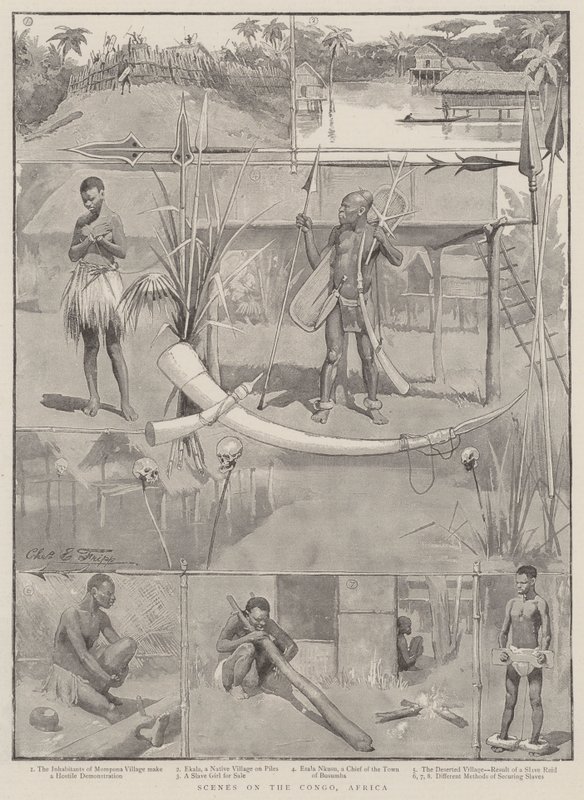 Sceny w Kongo, Afryka autorstwa Charles Edwin Fripp