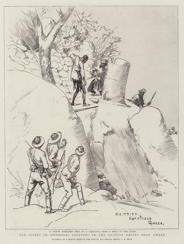 Powstanie w Rodezji, walka w Granitowym Kopjes niedaleko Gwelo autorstwa Charles Edwin Fripp