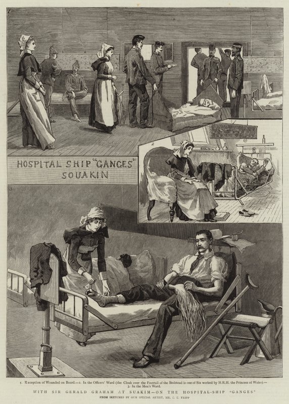 Z Sir Geraldem Grahamem w Suakim, na statku szpitalnym Ganges autorstwa Charles Edwin Fripp