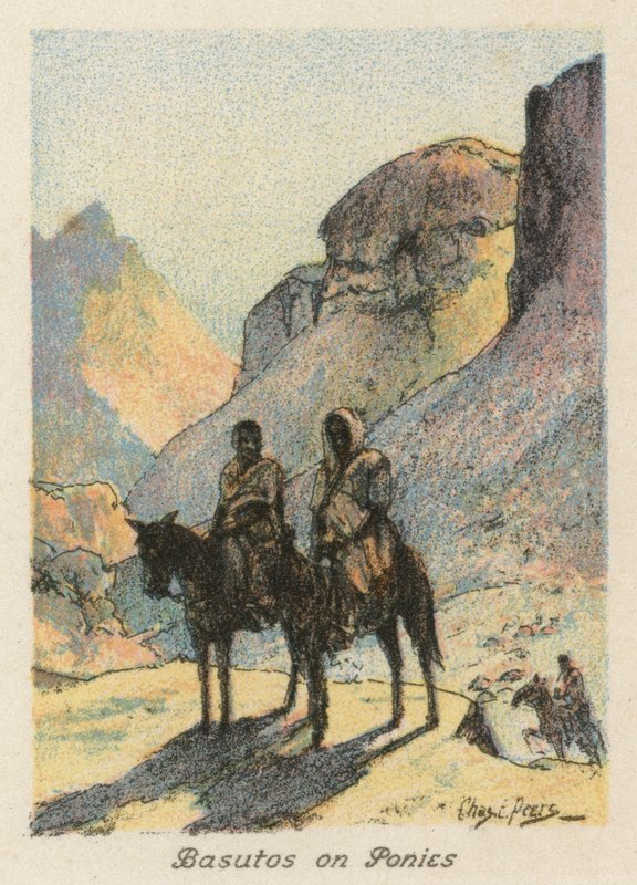 Republika Południowej Afryki: Basutos na kucykach (kolorowa litografia) autorstwa Charles Ernest Peers