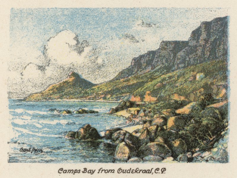 Republika Południowej Afryki: Camps Bay z Oudekraal, CP (kolorowa litografia) autorstwa Charles Ernest Peers