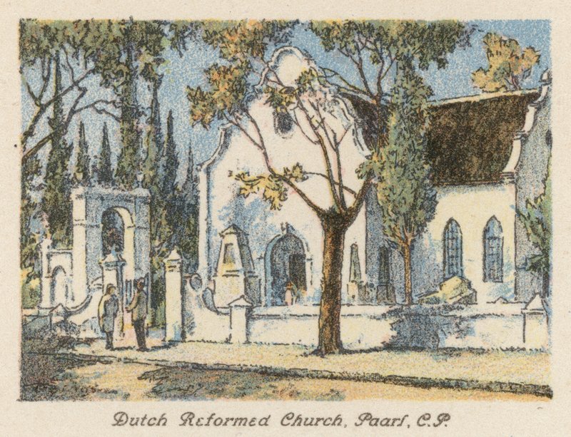 Republika Południowej Afryki: Holenderski Kościół Reformowany, Paarl, CP (kolorowa litografia) autorstwa Charles Ernest Peers
