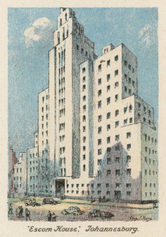 Republika Południowej Afryki: "Escom House", Johannesburg (kolorowa litografia) autorstwa Charles Ernest Peers