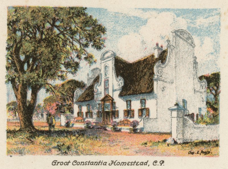 Republika Południowej Afryki: Groot Constantia Homestead, CP (kolorowa litografia) autorstwa Charles Ernest Peers
