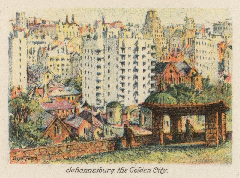 Republika Południowej Afryki: Johannesburg, Złote Miasto (kolorowa litografia) autorstwa Charles Ernest Peers