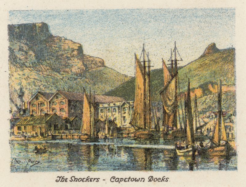Republika Południowej Afryki: The Snoekers, Capetown Docks (kolorowa litografia) autorstwa Charles Ernest Peers
