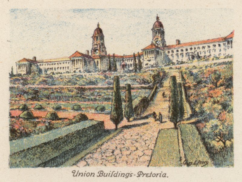 Republika Południowej Afryki: Union Buildings, Pretoria (kolorowa litografia) autorstwa Charles Ernest Peers