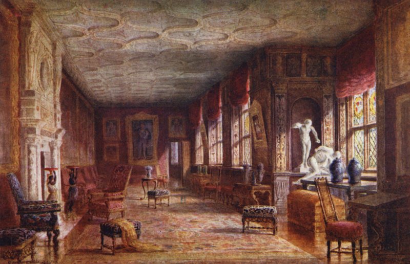 Knole House: Cartoon Gallery (kolorowa litografia) autorstwa Charles Essenhigh Corke
