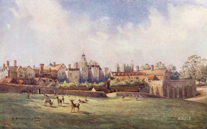 Knole House: Front północno-wschodni (litografia kolorowa) autorstwa Charles Essenhigh Corke