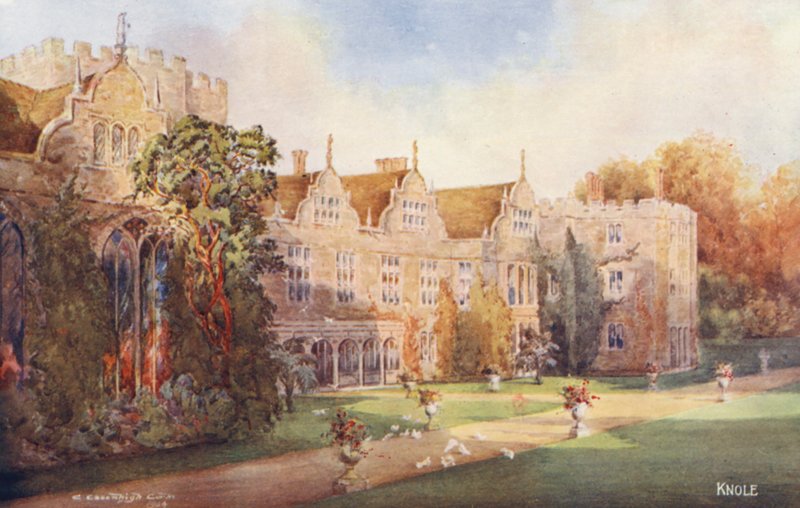 Knole House: Front południowy, zwrócony na wschód (litografia kolorowa) autorstwa Charles Essenhigh Corke