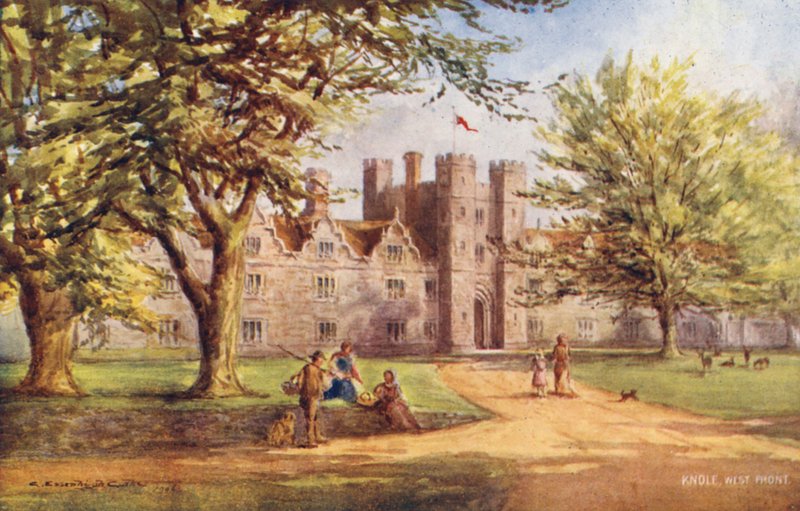 Knole House: Front zachodni (litografia kolorowa) autorstwa Charles Essenhigh Corke
