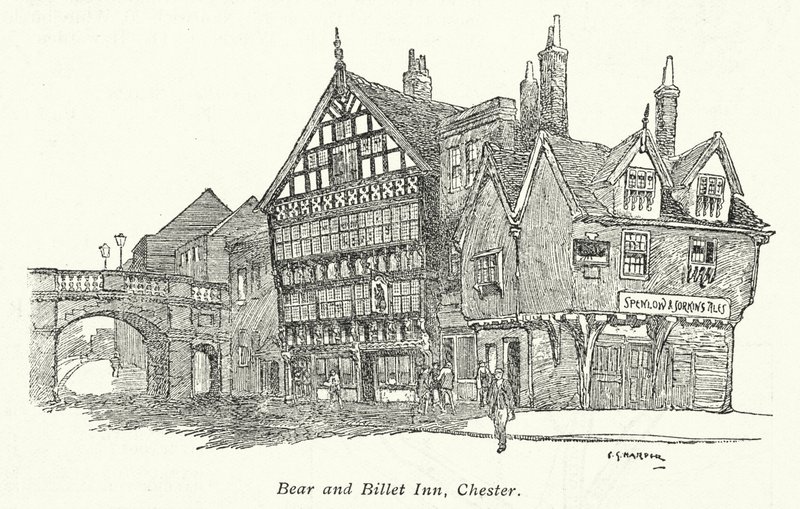 Bear and Billet Inn, Chester (litografia) autorstwa Charles George Harper