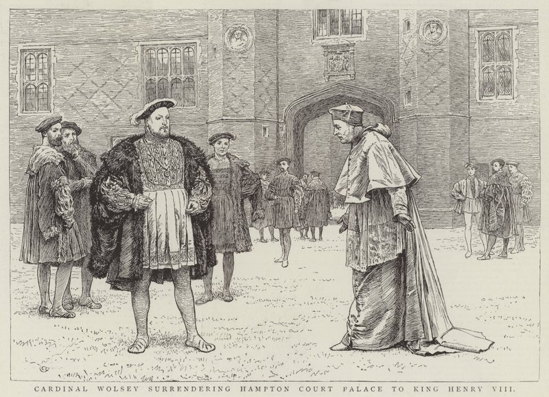 Kardynał Wolsey poddający pałac Hampton Court królowi Henrykowi VIII autorstwa Charles Green