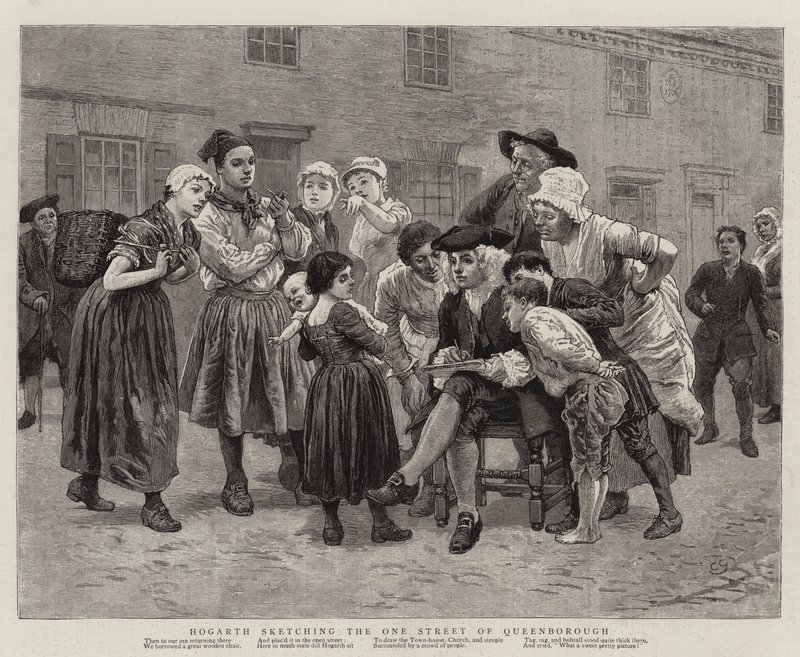 Hogarth szkicujący jedyną ulicę Queenborough autorstwa Charles Green