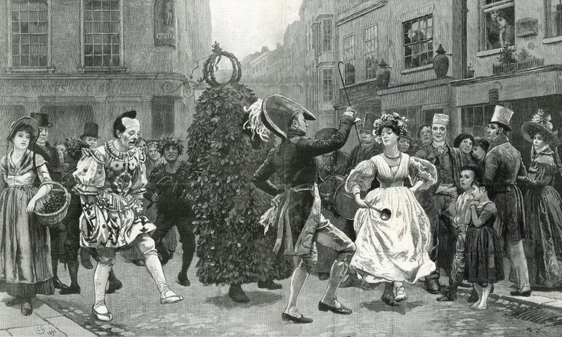 Jack-in-the-Green - scena z majowego dnia sześćdziesiąt lat temu (tj. ok. 1830) autorstwa Charles Green