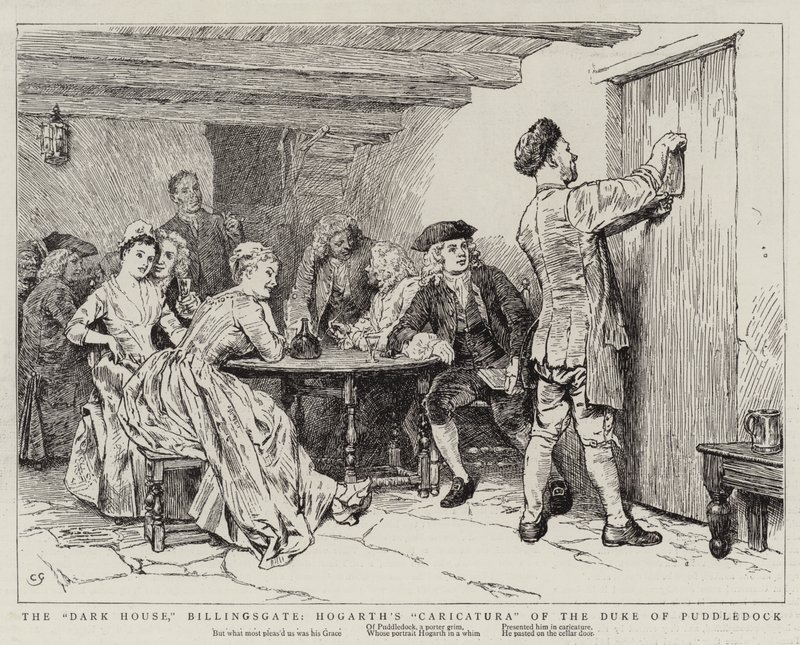 The Dark House, Billingsgate, karykatura księcia Puddledock autorstwa Hogartha autorstwa Charles Green