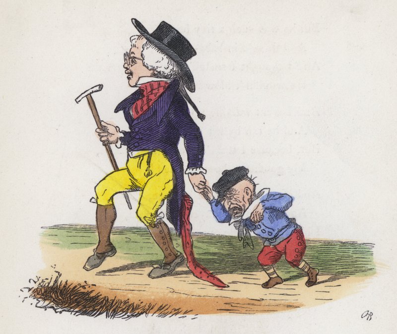 Marzenie małego chłopca o tym, że on i jego dziadek zamieniają się miejscami (kolorowy grawerunek) autorstwa Charles Henry (after) Bennett