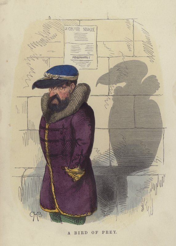 Ptak drapieżny (kolorowy grawerunek) autorstwa Charles Henry Bennett