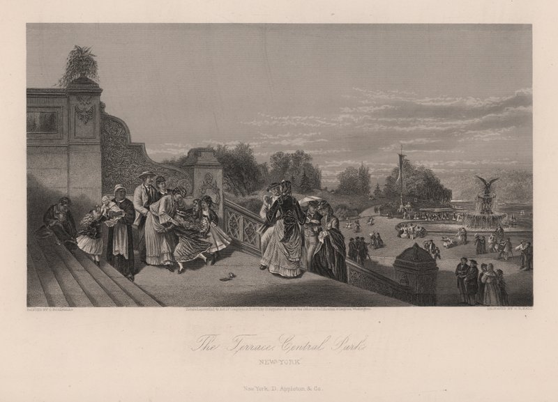 The Terrace, Central Park, Nowy Jork, Nowy Jork, USA (grawerowanie) autorstwa Charles I Rosenberg