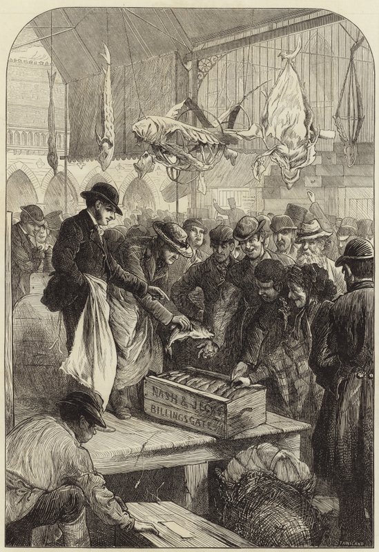 Aukcja ryb w Columbia Market autorstwa Charles J. Staniland