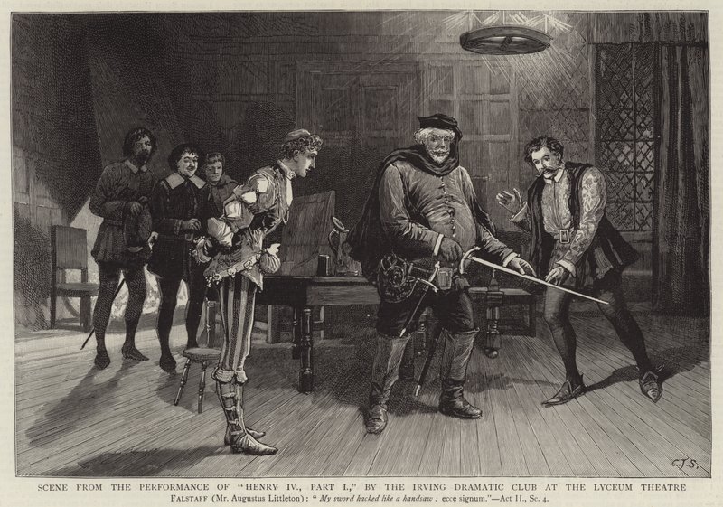 Scena z przedstawienia Henryk IV część I przez Irving Dramatic Club w Teatrze Liceum autorstwa Charles J. Staniland