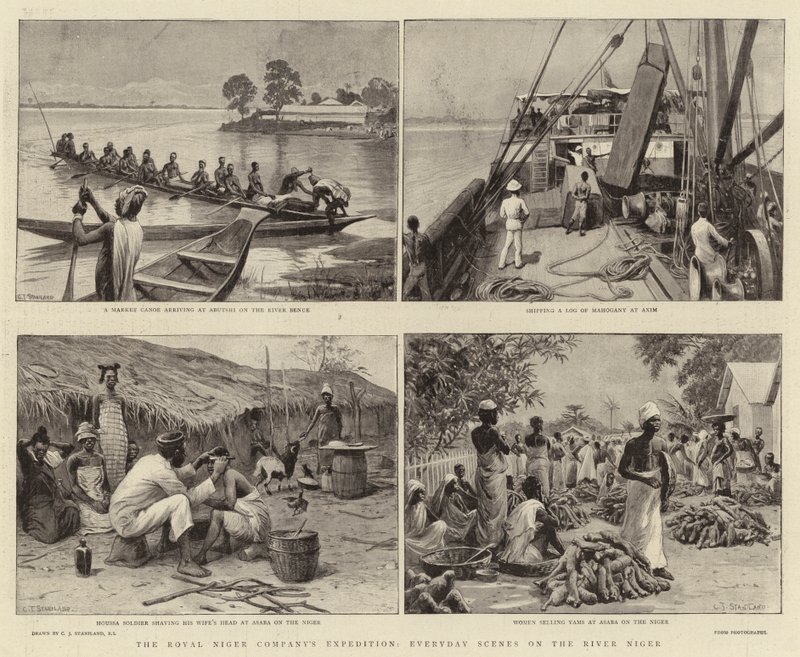 Wyprawa Royal Niger Company, codzienne Sceny nad rzeką Niger autorstwa Charles J. Staniland