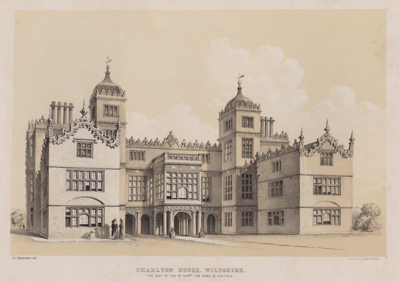 Charlton House, Wiltshire, siedziba hrabiego Suffolk (kolor lito) autorstwa Charles James Richardson