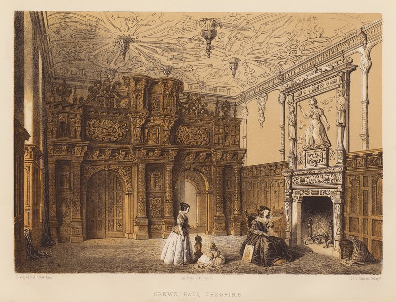 Crewe Hall, Cheshire (akwatinta) autorstwa Charles James Richardson