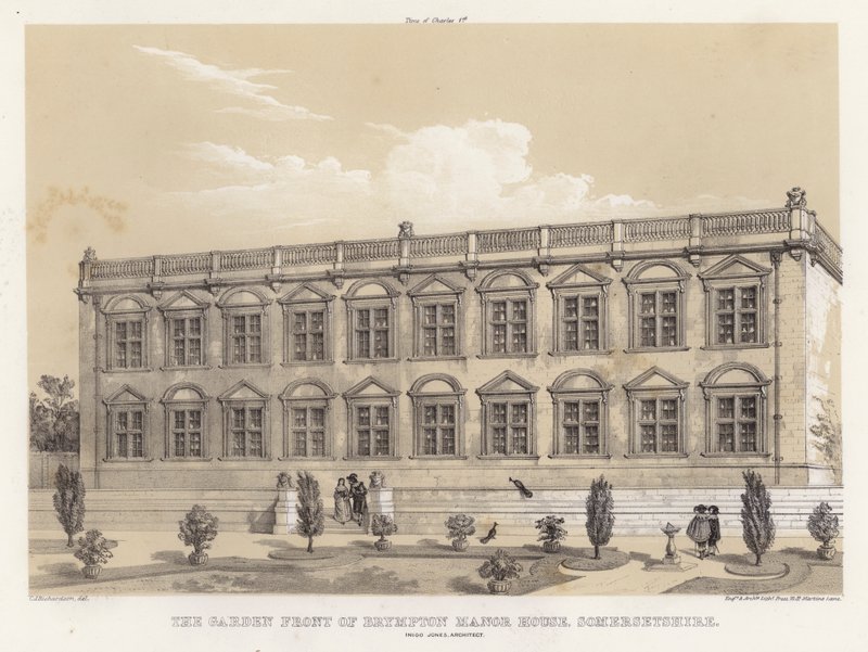 Front ogrodu Brympton Manor House, Somersetshire, Inigo Jones, architekt (kolor lito) autorstwa Charles James Richardson