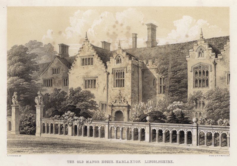Stary dwór, Harlaxton, Lincolnshire (kolor lito) autorstwa Charles James Richardson