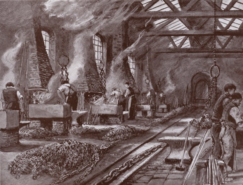 Robienie łańcuchów na statek (lito) autorstwa Charles John de (after) Lacy