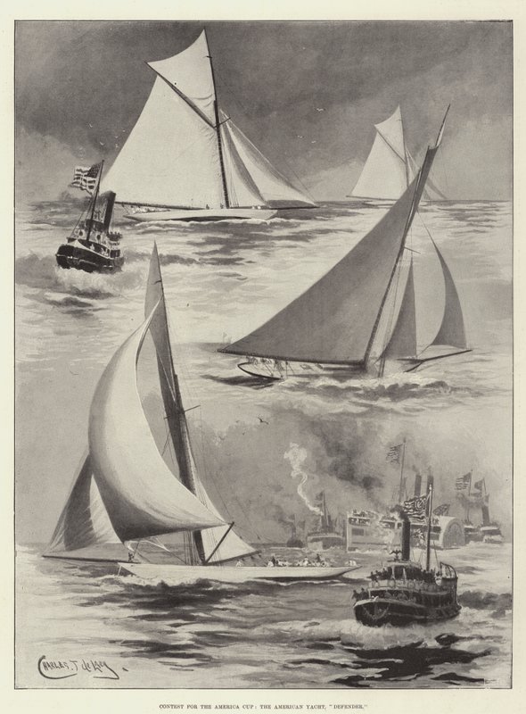 Zawody o Puchar Ameryki, amerykański jacht, Defender autorstwa Charles John de Lacy