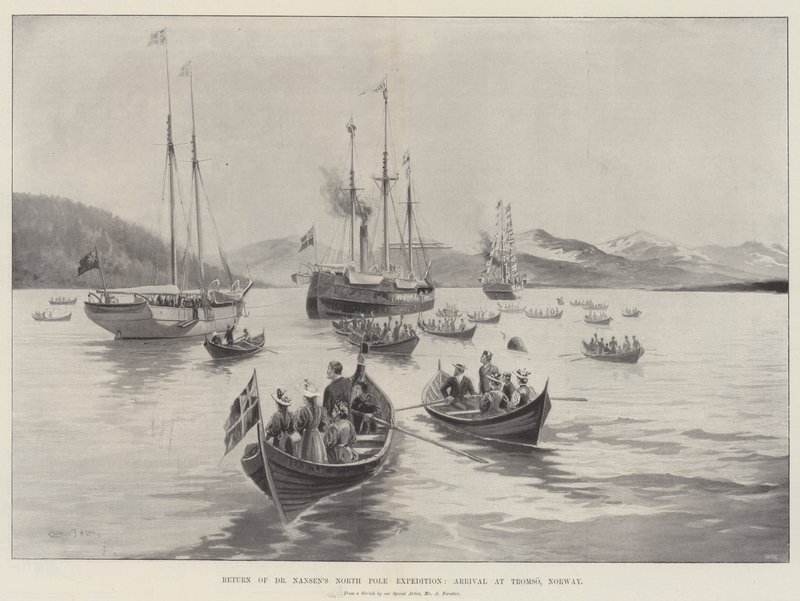Powrót ekspedycji na biegun północny dr Nansena, przyjazd do Tromso w Norwegii autorstwa Charles John de Lacy