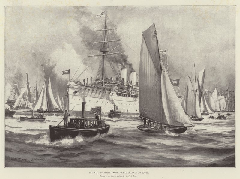 Jacht króla Syjamu, Maha Chakri, w Cowes autorstwa Charles John de Lacy