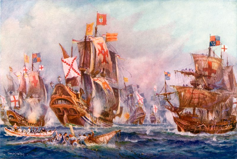 Chwalebne zwycięstwo marynarzy Elżbiety nad hiszpańską Armadą autorstwa Charles John de Lacy