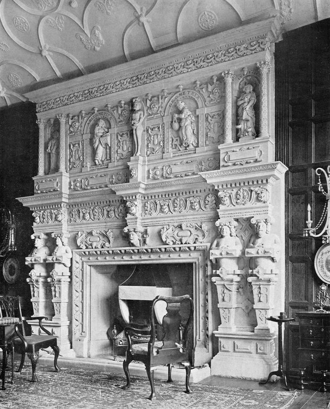 Kominek w Sali Rysunkowej, South Wraxall Manor, z 