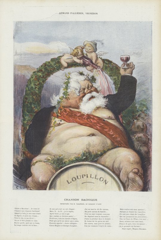 Armand Fallieres, winiarz. Ilustracja do Le Rire autorstwa Charles Leandre