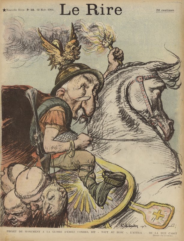 Karykatura francuskiego premiera Emila Combesa jako Huna Attyli. Ilustracja do Le Rire autorstwa Charles Leandre