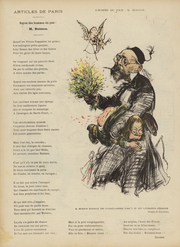 Karykatura francuskiego polityka Ferdinanda Buissona. Ilustracja do Le Rire autorstwa Charles Leandre