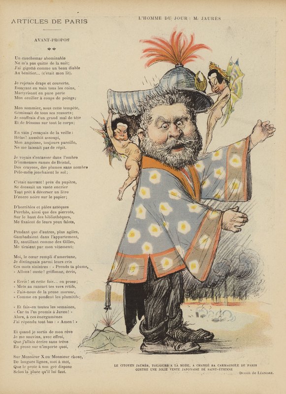 Karykatura francuskiego polityka socjalistycznego Jeana Jauresa. Ilustracja do Le Rire autorstwa Charles Leandre