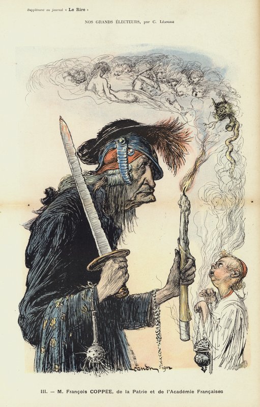 Francois Coppee, francuski pisarz i nacjonalista, ilustracja do Le Rire autorstwa Charles Leandre