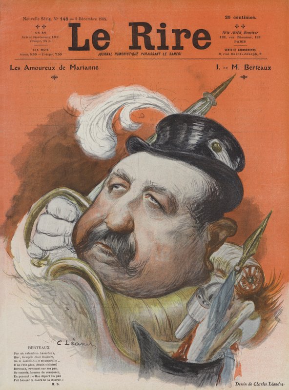 Henri Maurice Berteaux, francuski minister obrony. Ilustracja do Le Rire autorstwa Charles Leandre