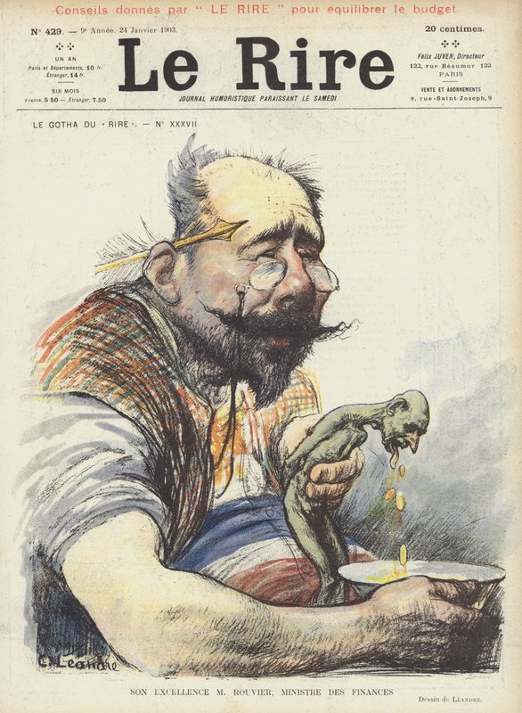 Jego Ekscelencja Pan Rouvier, Minister Finansów. Ilustracja do Le Rire autorstwa Charles Leandre