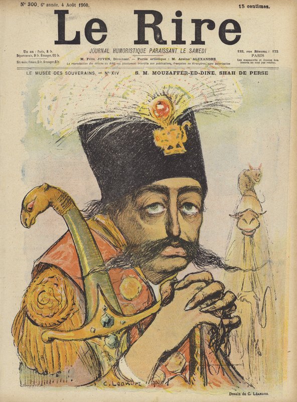 Mozaffer-ed-Din, Szach Persji, ilustracja do Le Rire autorstwa Charles Leandre