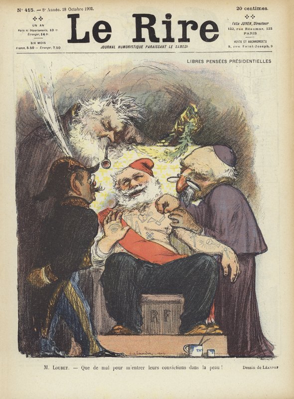 Wytatuowany prezydent Loubet Francji. Ilustracja do Le Rire autorstwa Charles Leandre