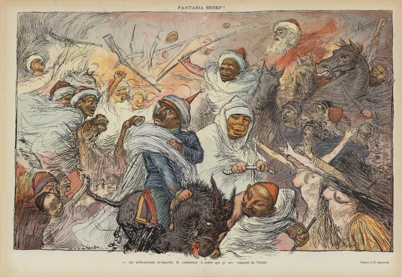Satyra na wizytę cesarza Wilhelma II w Tangerze w 1905 r. Ilustracja do Le Rire autorstwa Charles Leandre