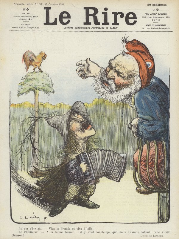 Król Włoch i prezydent Francji. Ilustracja do Le Rire autorstwa Charles Leandre
