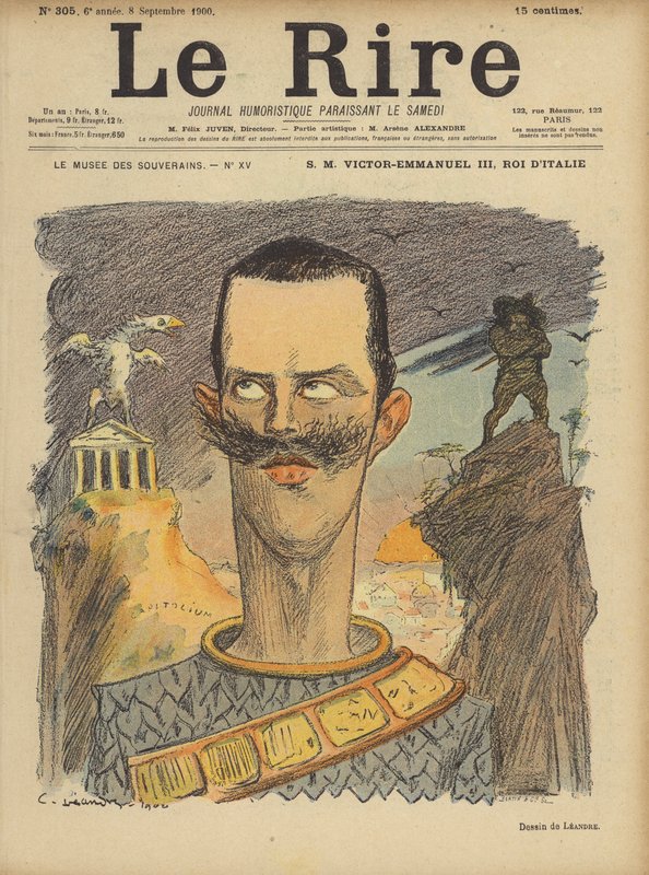 Wiktor Emanuel III, król Włoch, ilustracja do Le Rire autorstwa Charles Leandre