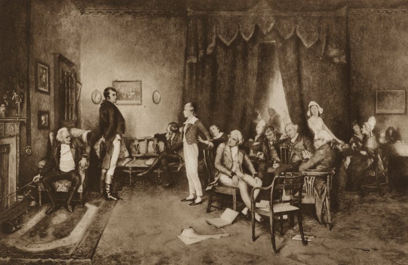 Spotkanie Roberta Burnsa i Sir Waltera Scotta, Edynburg (lito) autorstwa Charles Martin (after) Hardie