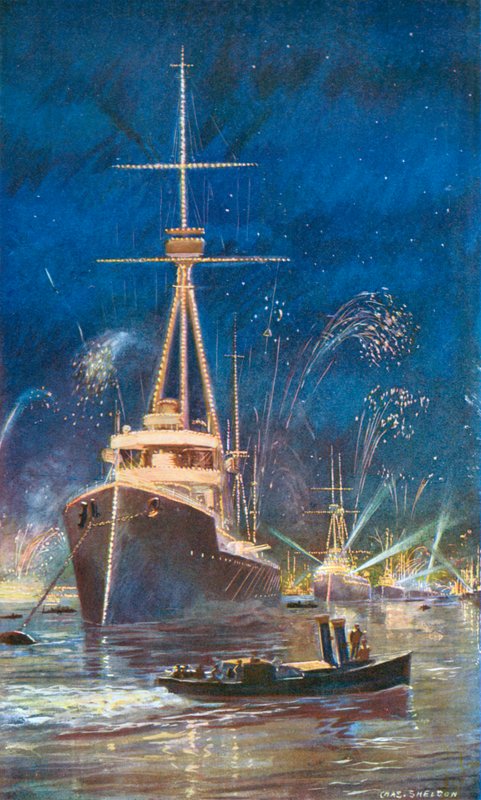 Iluminacja floty nad Tamizą, 21 lipca 1909 r. autorstwa Charles Mills Sheldon